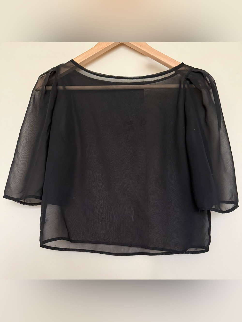 Vintage Black Sheer Puff Shoulder 3/4 Sleeve Blouse Romantic Datk Academia Top M